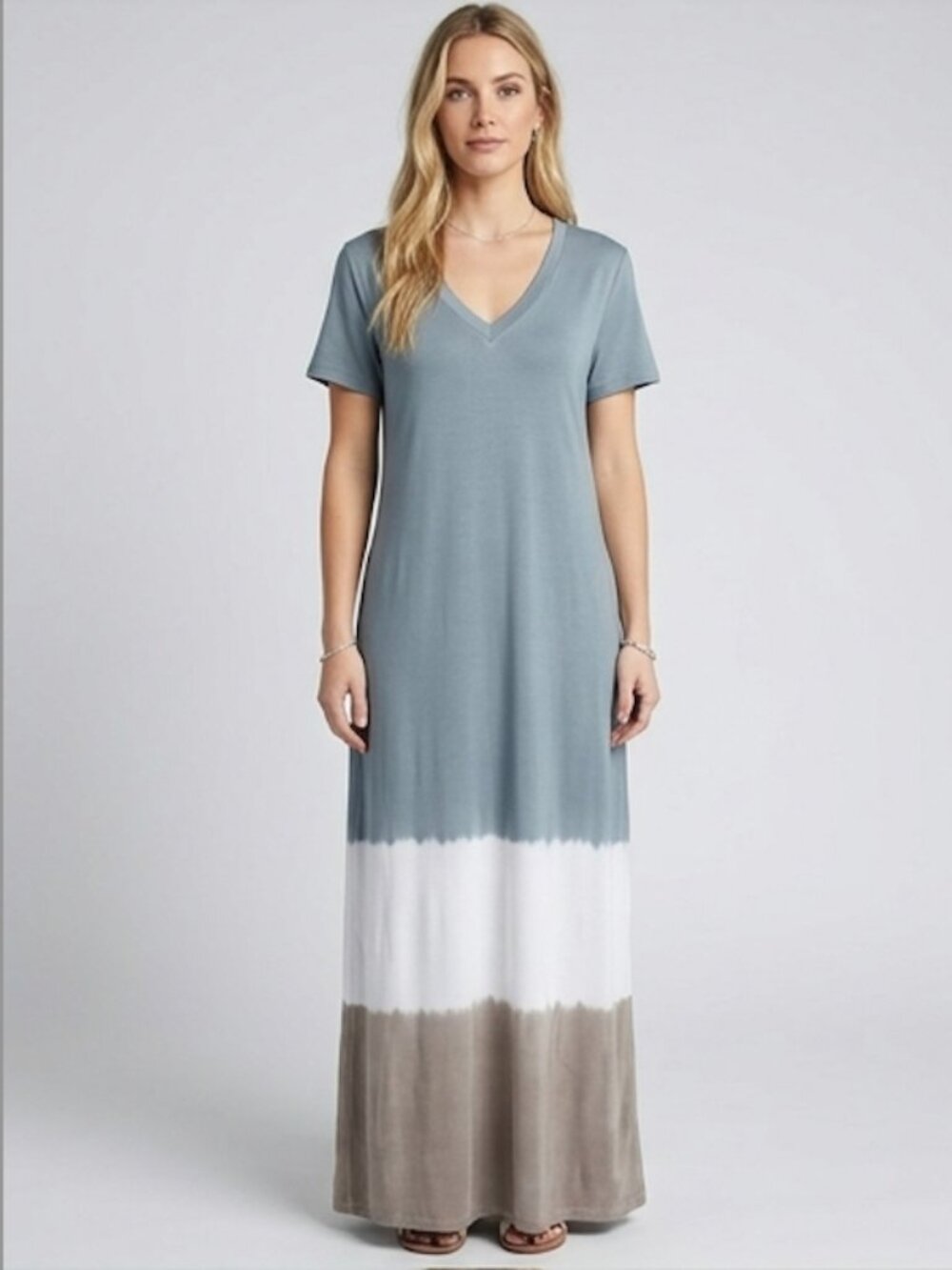 Short Sleeve Color Block Tee Dress Gray